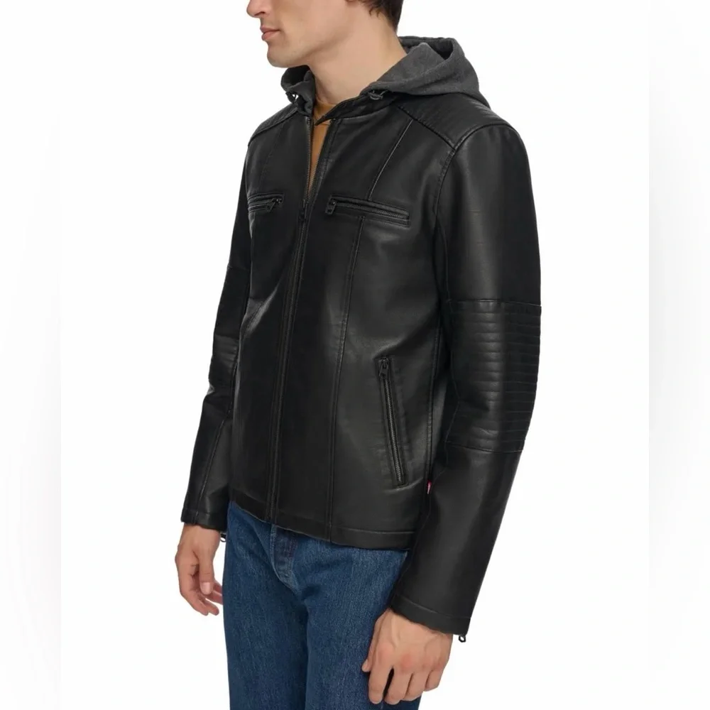 🇺🇸FIRM PRICE🇺🇸 Levi's faux leather hooded moto racer jacket